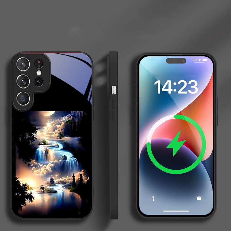 Фантастический ночной пейзаж Для Samsung S26 S20 Ultra S21 Pro S22 Plus S23 FE S24 Ultra S25 Для Magsafe Чехол на телефон со стеклянной задней панелью и бортиками