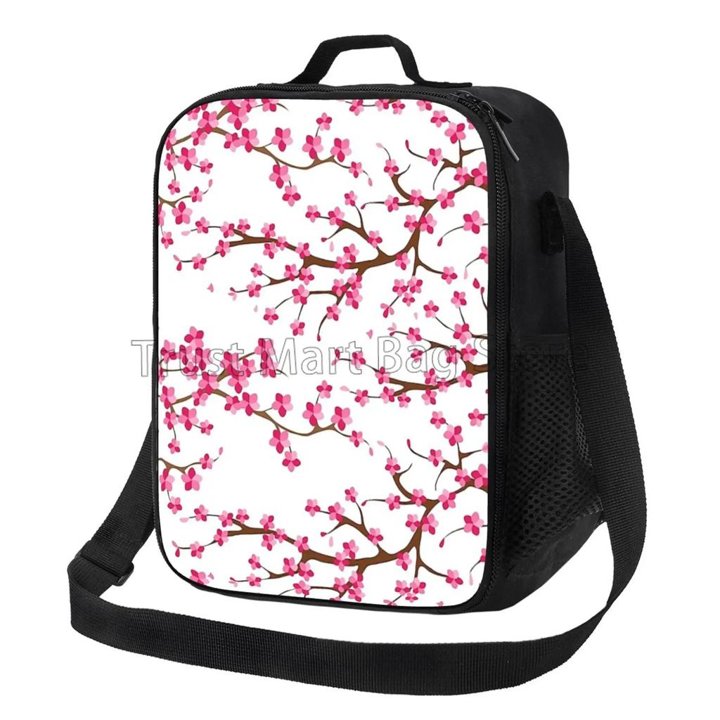 Сумка для обеда с изображением японской вишни Sakura, с ремнем на плечо, переносная термосумка Bento для работы, путешествий, пикников
