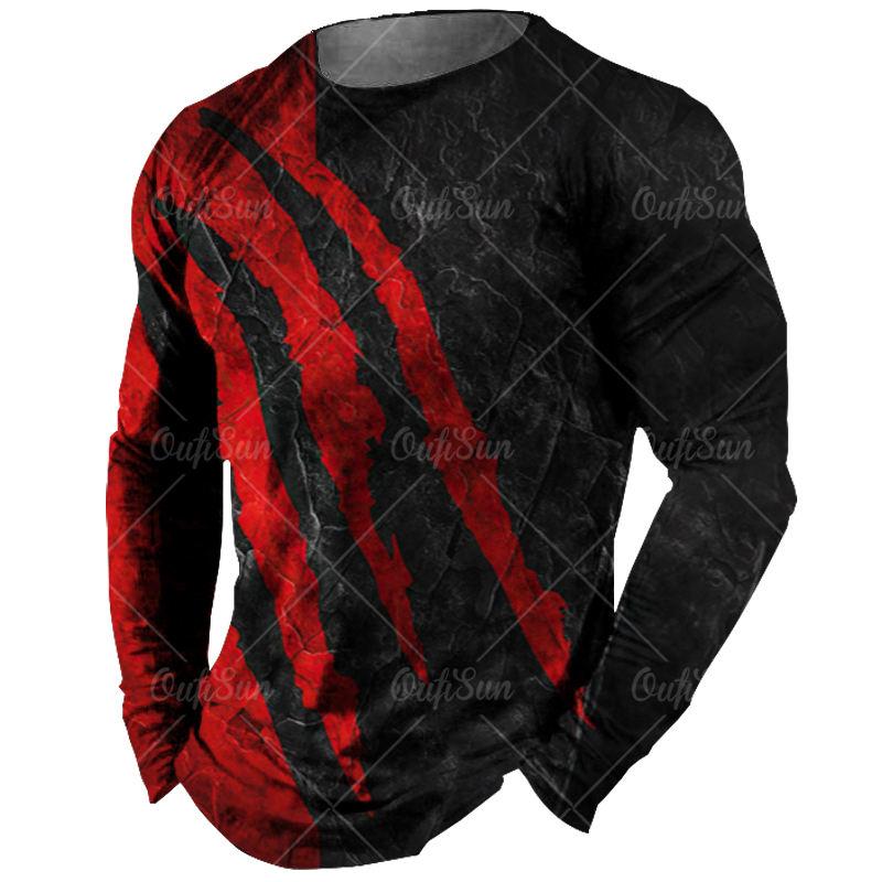 Винтажные футболки с длинными рукавами, черная футболка, мужские рубашки с 3d принтом, футболки с графикой коготь, красная мужская одежда, топы, повседневная уличная одежда
