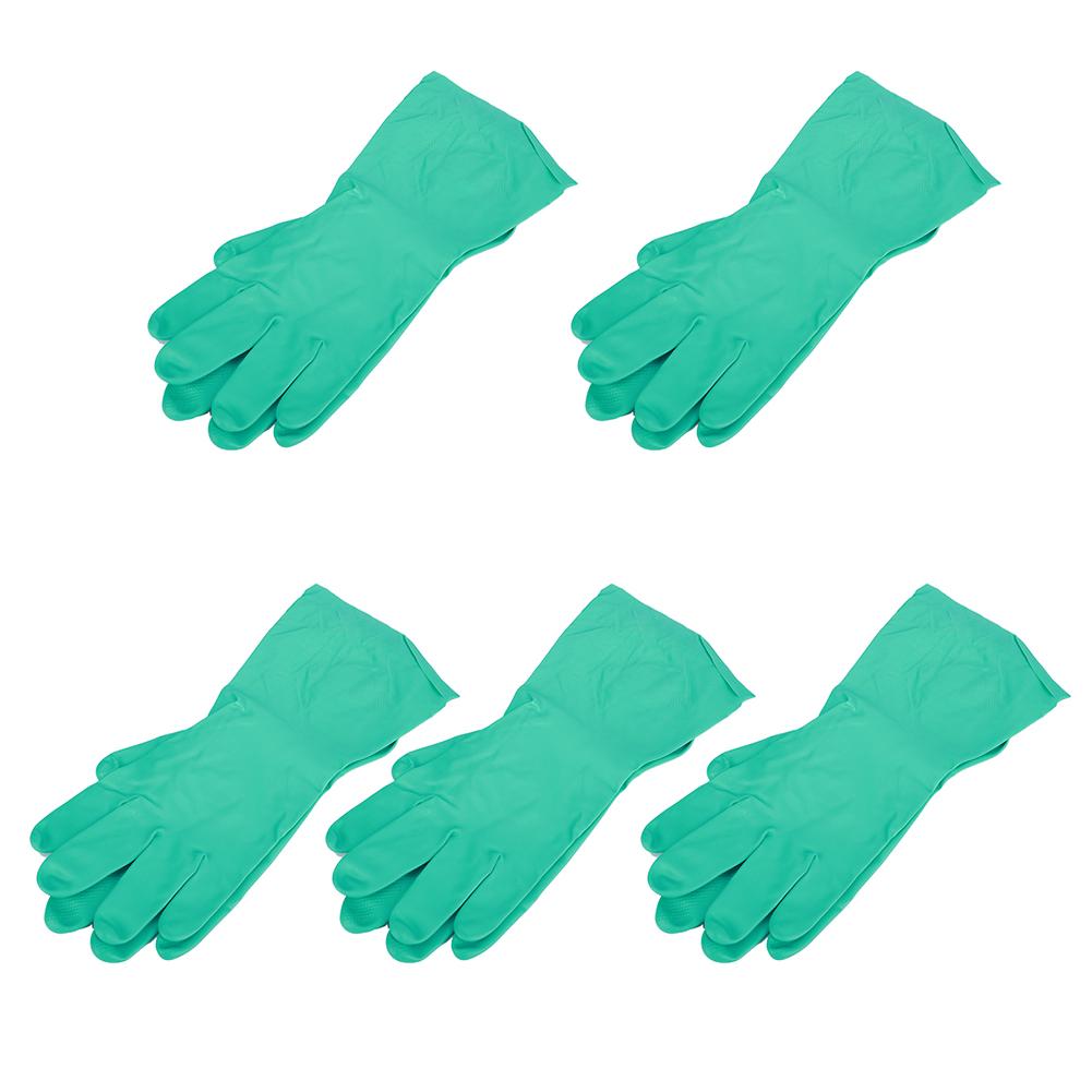 5 пар многоразовых нитриловых перчаток, устойчивых к растворителям, кислотам и щелочам, для дома, работы, лаборатории, защита рук, длина 32 см