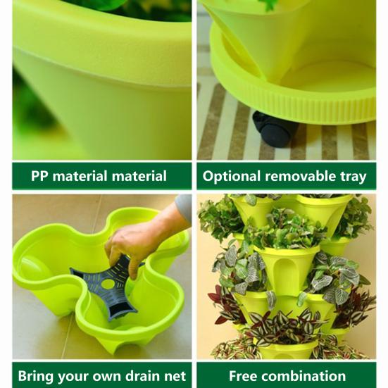 1 комплект садового горшка с колесиками, штабелируемый многослойный садовый горшок для клубники и трав, хозяйственные товары