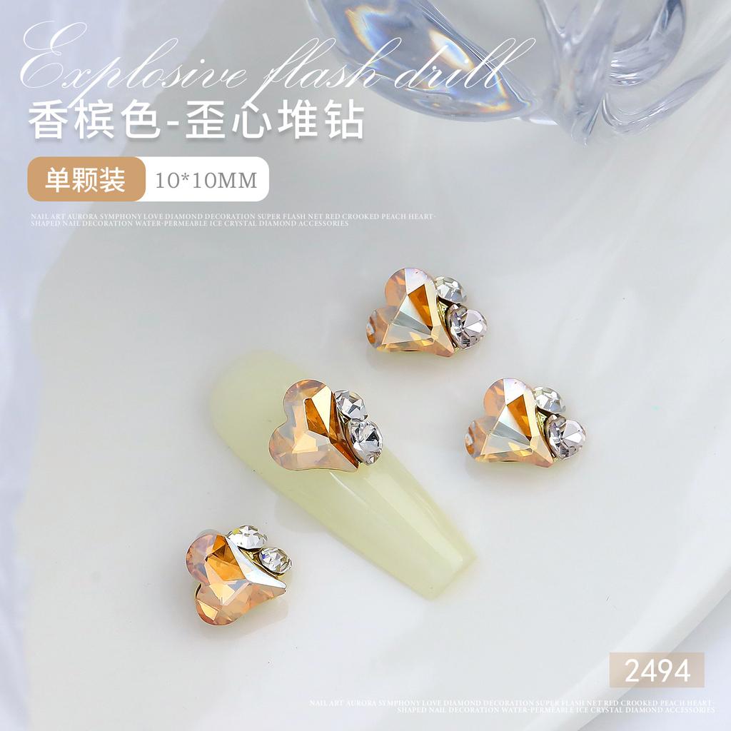 Nail Art Crystal Stack Diamond Finished Product Super Shiny Crooked Heart Rectangular Hand-Inlaid Pearl Nail Ornament