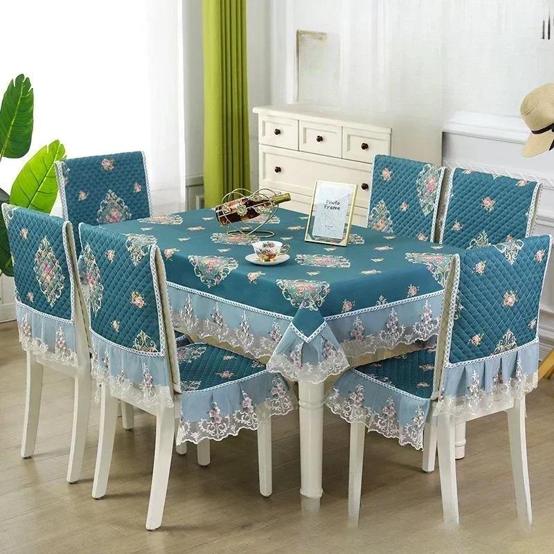 Легкий роскошный волнистый кружевной чехол на стул, утолщенная тканевая подушка для обеденного стола, европейский стиль, большой цветочный скатерть, чехол на стул