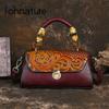 Johnature Women Bag Retro Leather Carving Craft Ladies Handbag Versatile Large Capacity Shoulder & Crossbody Bags