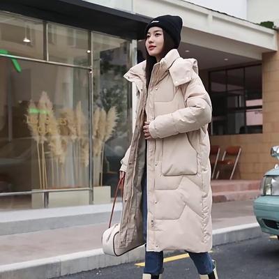 Зимняя женская хлопковая куртка Съемный капюшон Защита шеи Длинные рукава Карманы Длина до колена Застежка-молния Утепленное пальто Однотонный ветрозащитный