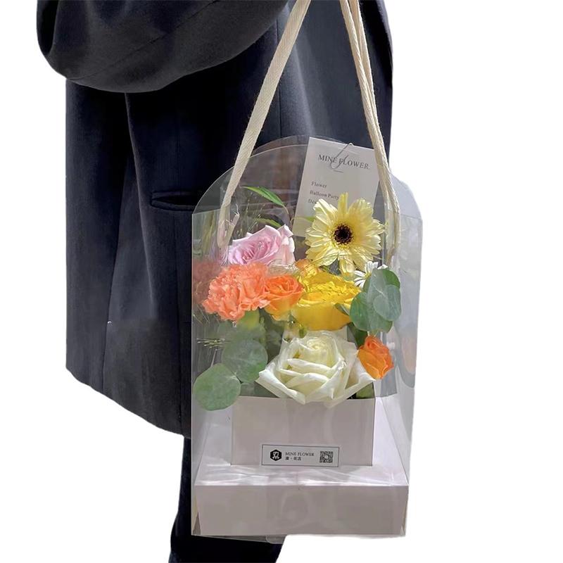 Коробка для ручной упаковки цветов розы Водонепроницаемая прозрачная коробка из бумаги для цветочной композиции Портативная сумка-тоут Упаковка флористических принадлежностей