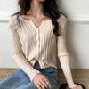 Kuz Yangi Bir Tugmali V-bo'yinli Trikotaj Sviter Ayollar Qomatga Yopishgan Uzun Yengli Kundalik Kardigan Ayollar Sviterlari Elegant Bir Rangli Vintage Xonim Trikotajlari 24881