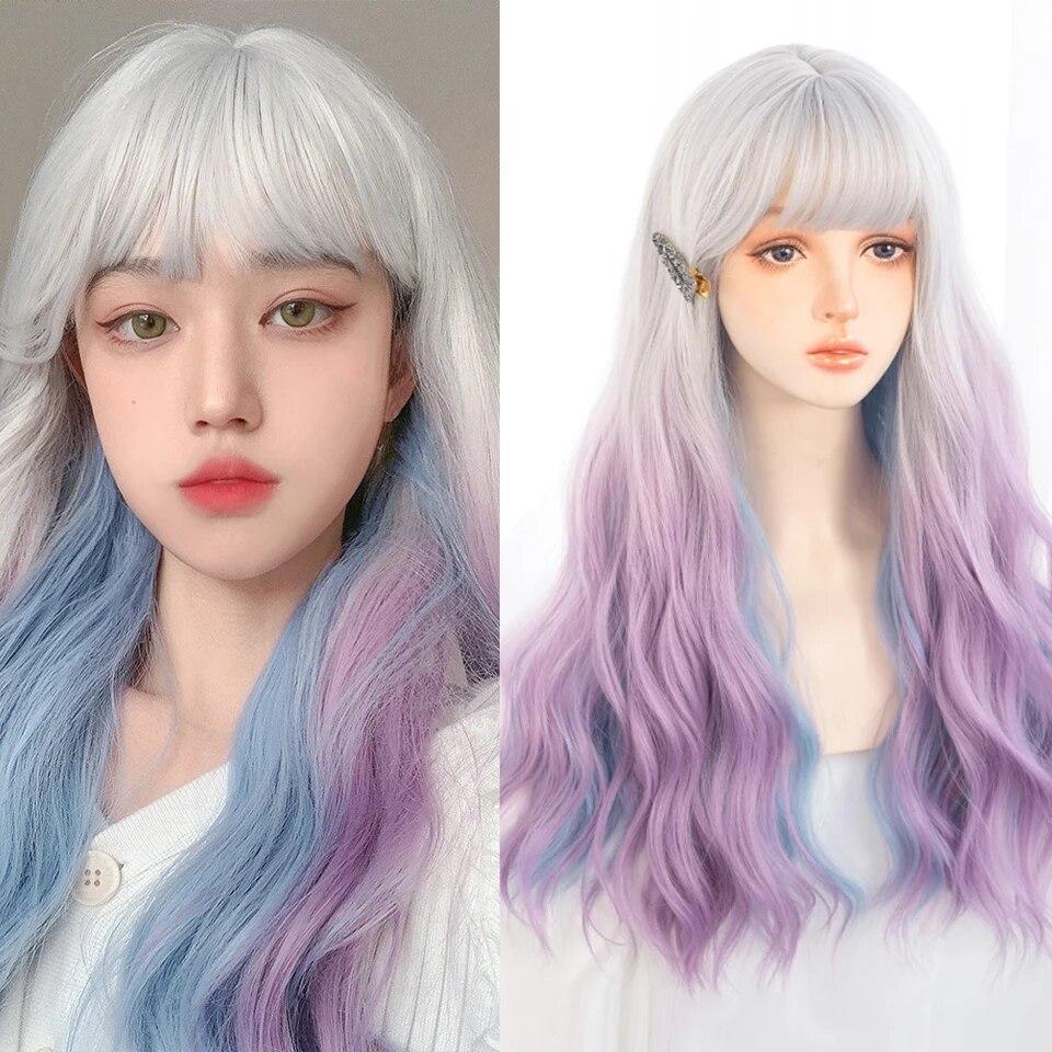 Синтетический длинный прямой розовый парик женский косплей парик с челкой термостойкое волокно повседневные накладные волосы для вечеринок