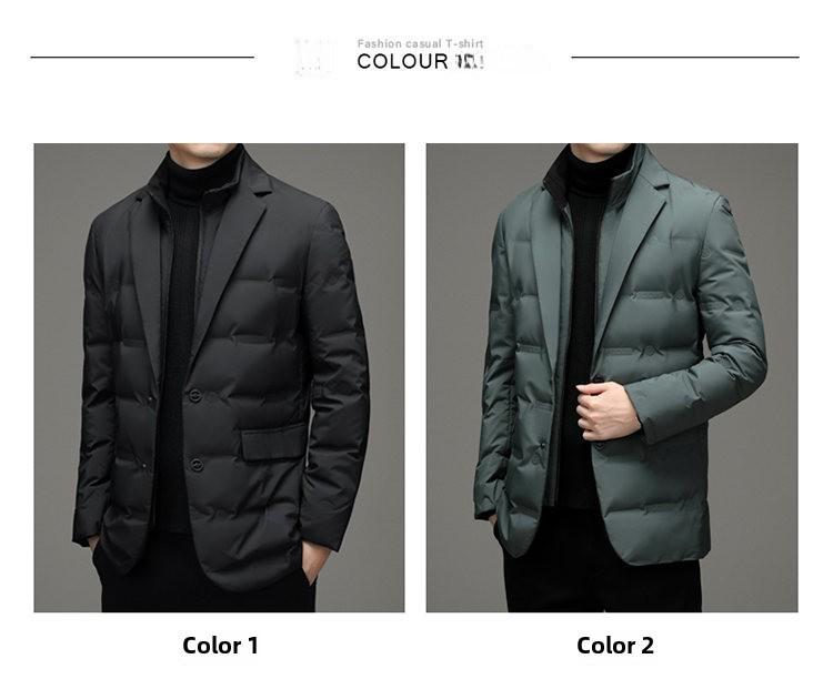 Мужская теплая повседневная куртка-пуховик со съемным воротником-стойкой, осенне-зимний стиль, имитация двухкомпонентного дизайна