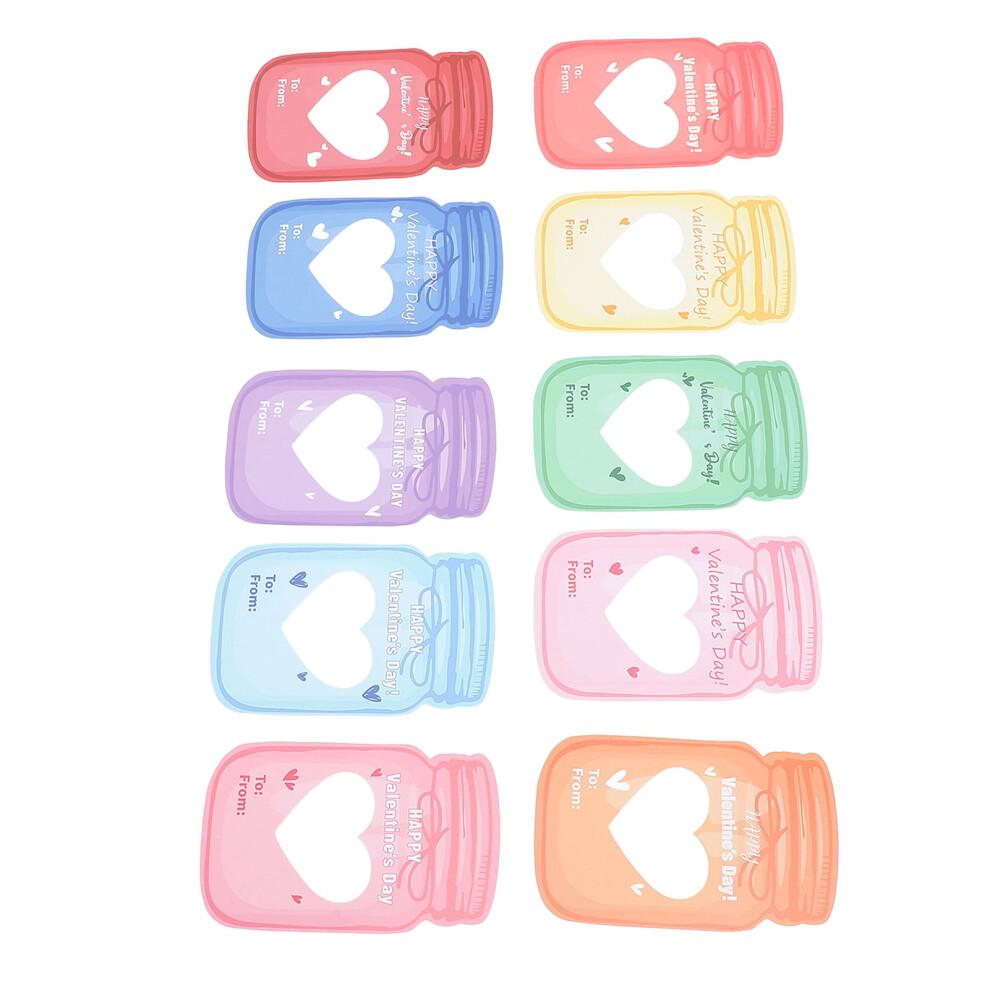 Kids Valentines Cards Set - 30 Jar Designs with Adhesive & Bags