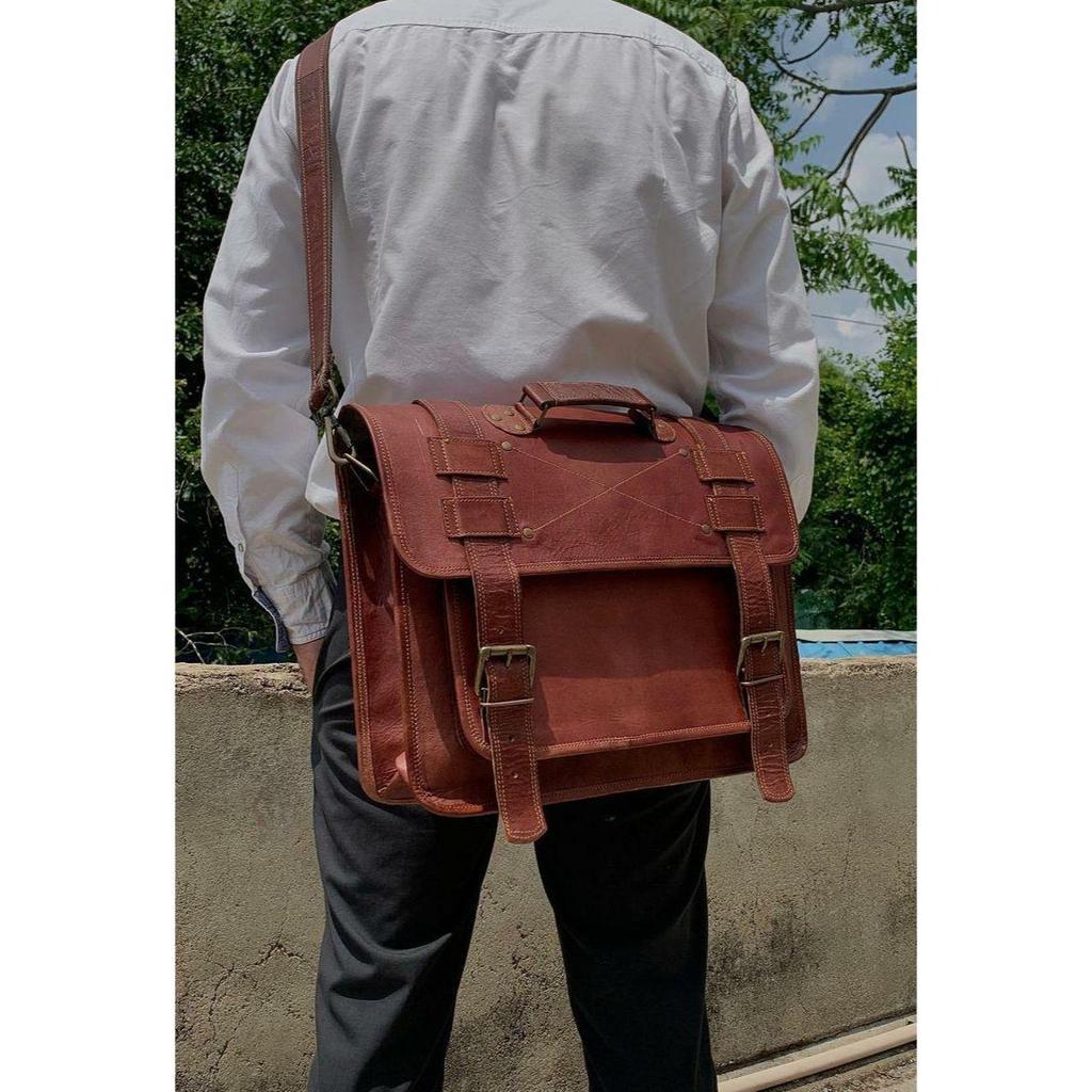 Handmade Genuine Vintage Goat Leather Backpack Convertible Messenger Laptop Bag