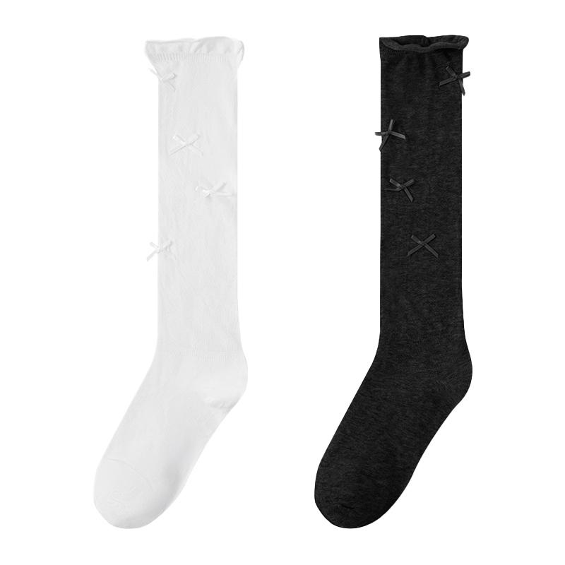 Ladies' bow ballet style pile socks versatile, breathable, comfortable, combed cotton calf socks for spring and summer