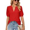 Женская футболка с коротким рукавом, летние повседневные однотонные свободные топы с V-образным вырезом и ажурными буфами