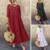 Women's Dot Print Maxi Dress Casual Short Sleeve Flowy Long Dress Summer Crew Neck Boho Swing Sundress