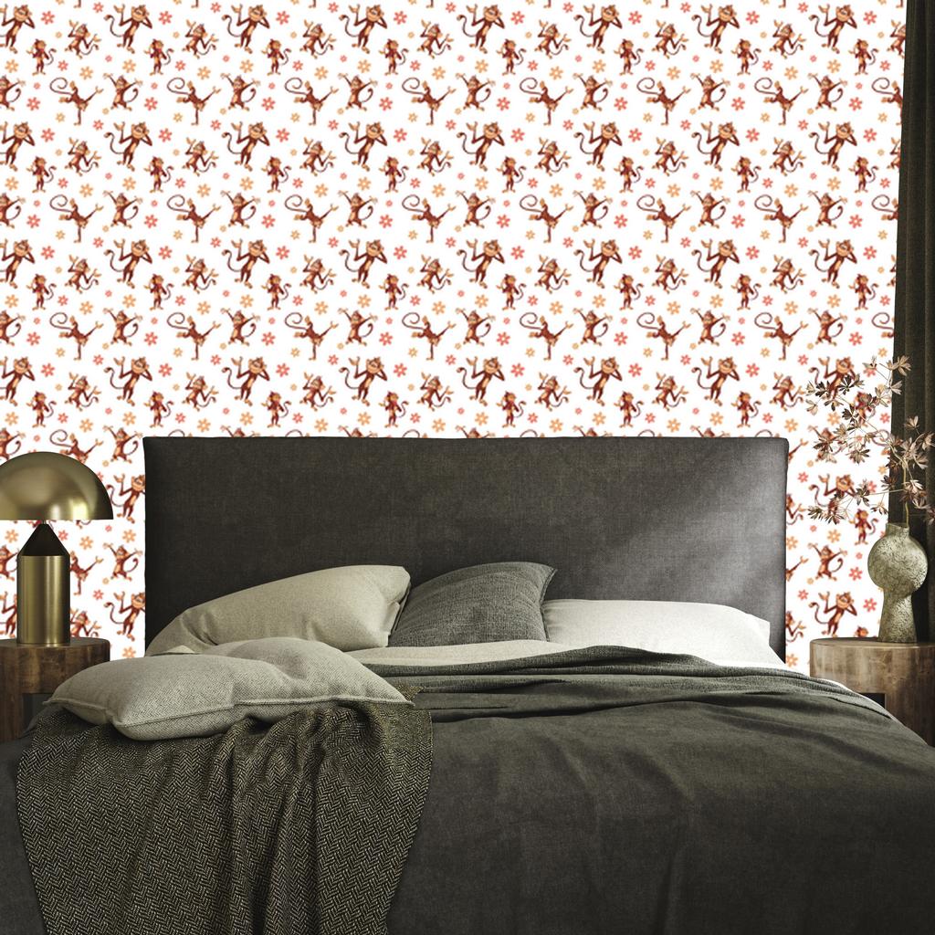 Monkey Wallpaper White and Cream for Living Room and Bedroom 50x1000