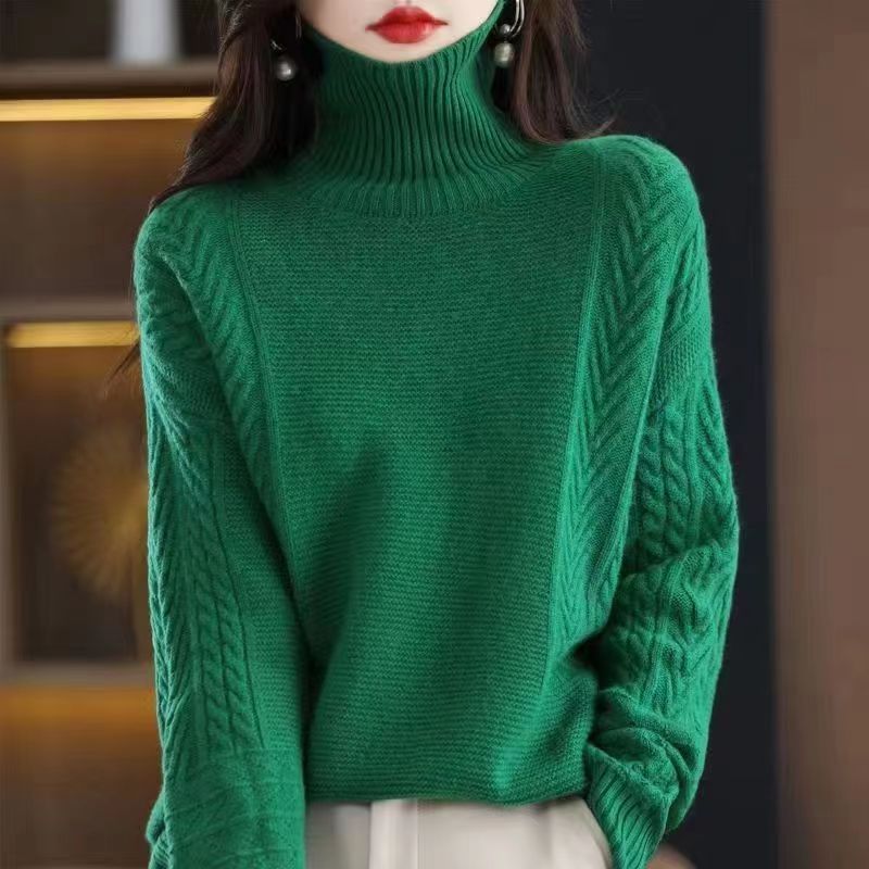 Solid Color Turtleneck Sweater Women's Loose Pullover All-match Knitted Bottoming Shirt for Autumn and Winter