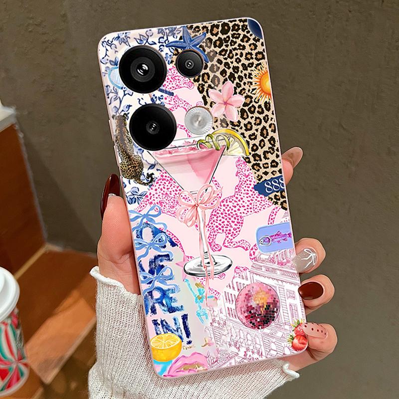 Pink Goblet Bowknots Disco Ball Pattern Case For Xiaomi Redmi Note 14 13 Pro 5G 4G 12 11 Funda Xiaomi 14T 13T 11T Pro Leather Texture Silicone Cover