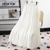 Summer Women New Skirts Chiffon Solid Elastic Waist Pleated Mesh Elegant Skirt