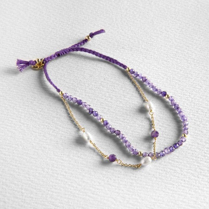 Bracelet - Luxenter - Athat - finition or jaune 18K - Zircone cubique d'améthyste - 16 cm