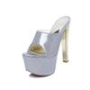 Sexy Slippers Women Summer Shoes Outdoor High Heels Platform Mules Ladies Luxury Designer Patent Golded Silver Sandals Lades