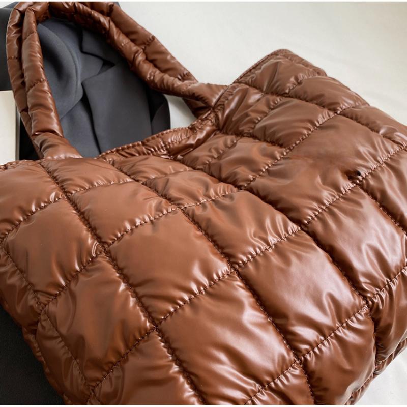 Зимняя сумка через плечо для девочек, большая вместительная сумка с глянцевой поверхностью, однотонная сумка, простой стиль для покупок, путешествий, работы, хранения вещей