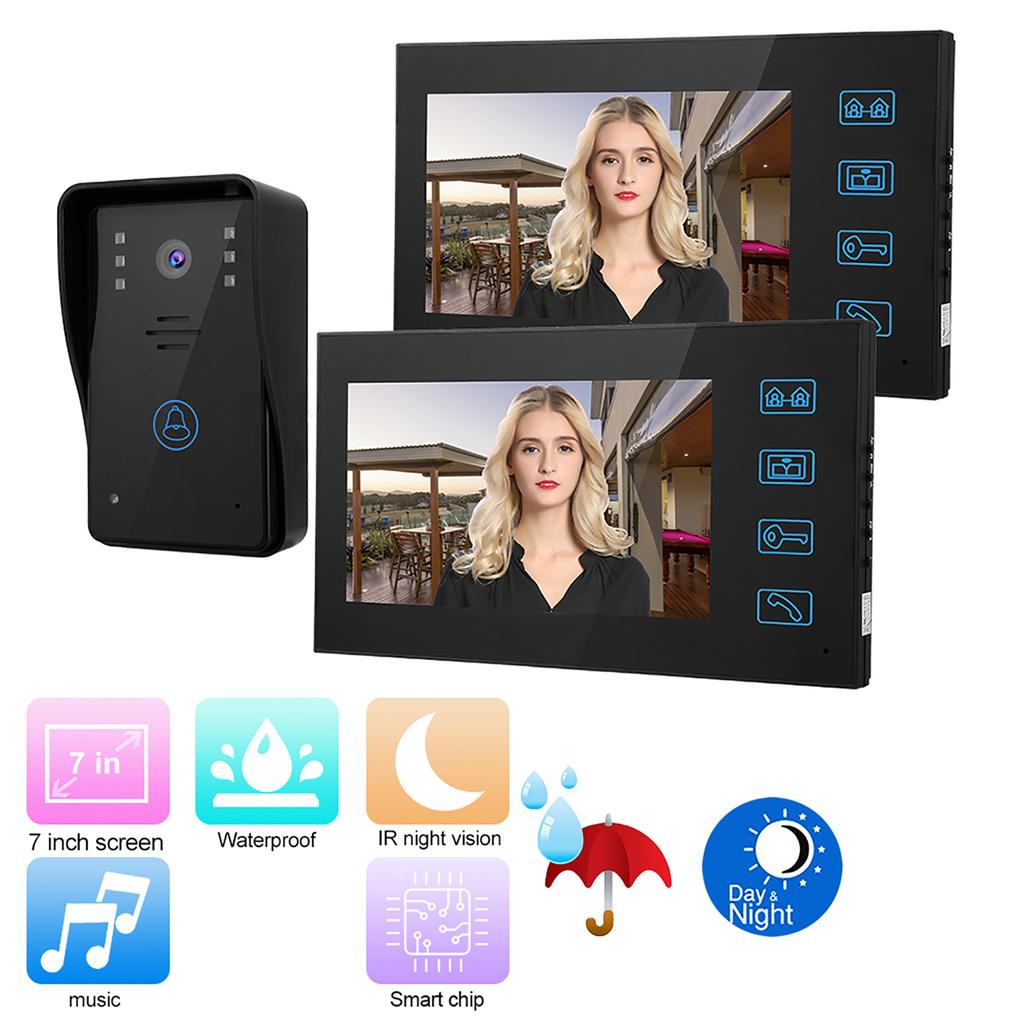 7in Video Intercom 2 Monitors Touch Doorphone Night Vision Access Doorbell System