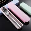 Портативный набор столовых приборов из нержавеющей стали с палочками для еды, ложками, для студентов, офисных работников, для улицы, вилка, ложка, три предмета