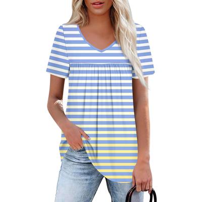 Женский повседневный топ с V-образным вырезом, коротким рукавом, оборкой на груди и принтом