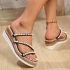 Lucyever Fashion Pearls Wedge Heels Sandals Women 2024 Plus Size Platform Slippers Women Casual Open Toe Summer Shoes Female 43
