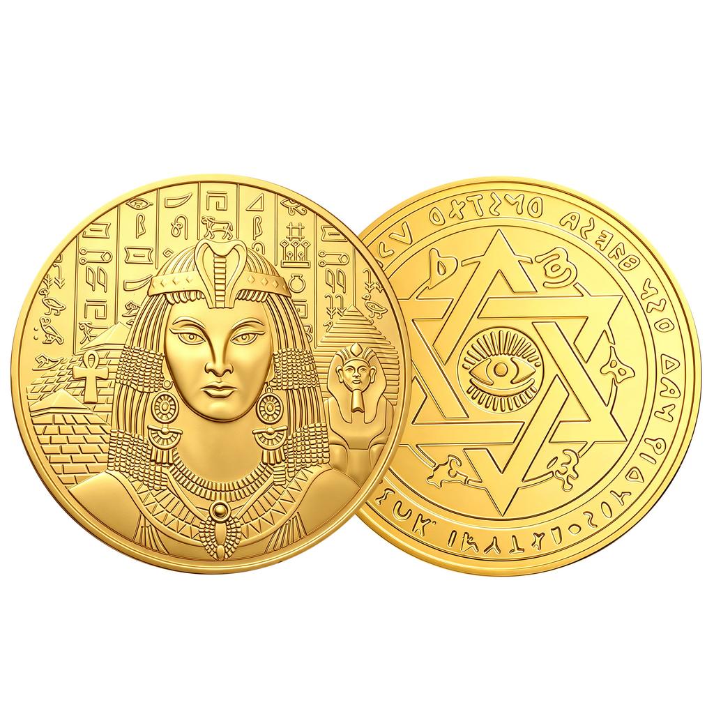 Ancient Egyptian Commemorative Coins Metal Museum Cultural and Creative, Commemorative Medals Collection Pyramid Pharaoh Relief Coins