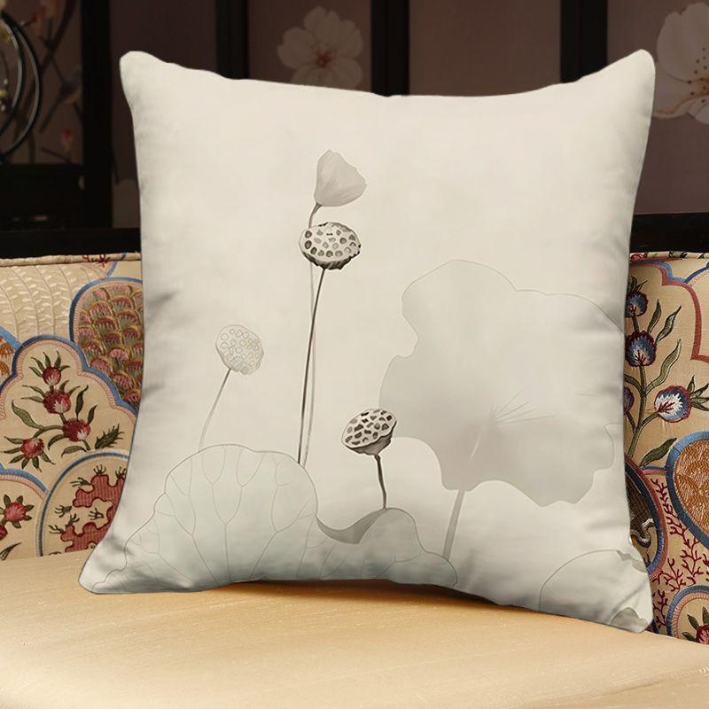 "Элегантные наволочки для декоративных подушек с цветочным узором лотоса - Чехлы на подушки в традиционном китайском стиле для домашнего декора"
