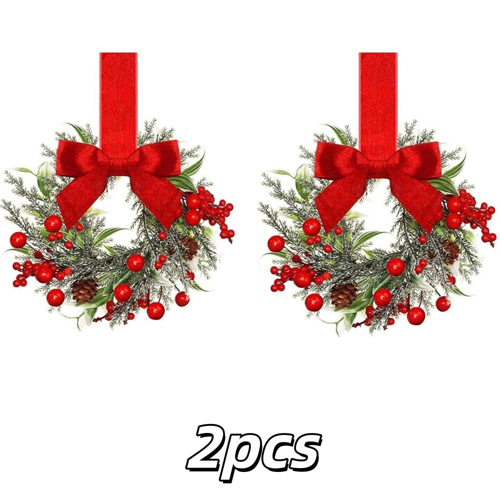 1/2pcs Christmas Wreaths Ribbon Bow Red Fruits Pinecone Kitchen Cabinet Wreath Door Hanging Wall Party Festival Home Decoration