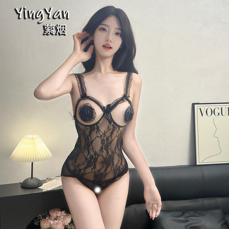 Sexy underwear hot transparent sexy female passion temptation milk leakage open crotch onesie free hollow pure desire suit