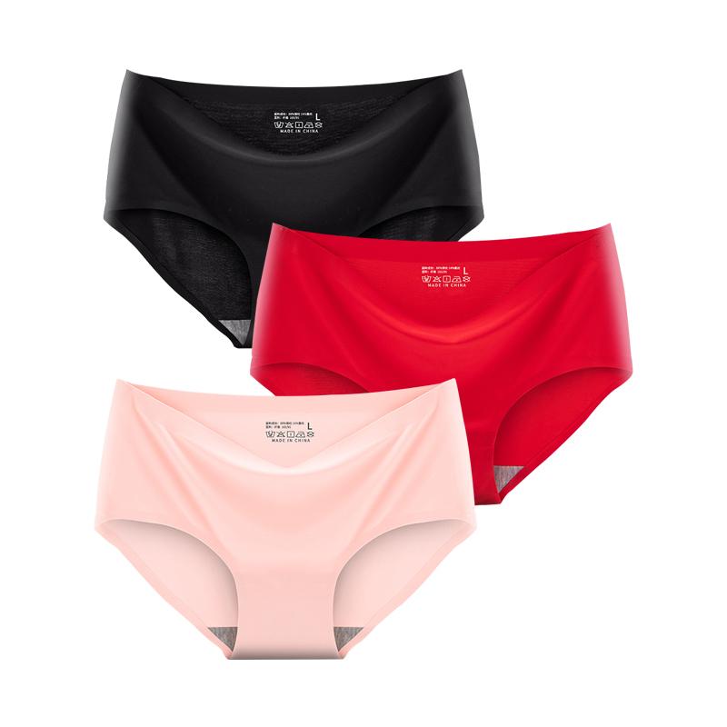3 Pcs/Set Seamless Panties Silk Pamty Mid Waist Underwear Comfort Underpants Solid Invisible Briefs Female Lingerie