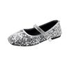 2024 New Shoes for Women Mary Janes Women's Flats Outdoor Daily Flats Women Bling Square Toe Buckle Strap Low Heel Ladies Shoes