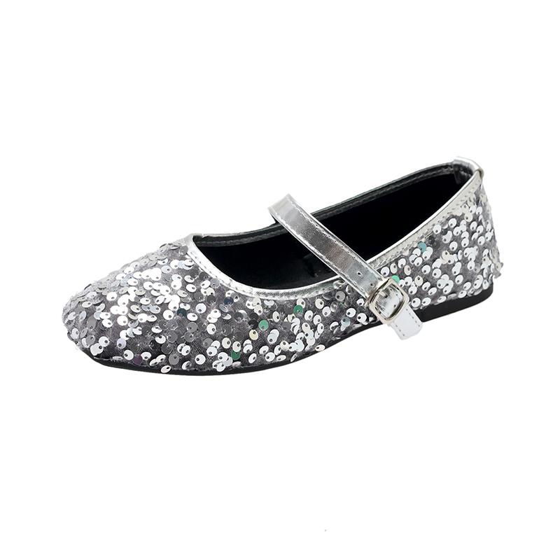 2024 New Shoes for Women Mary Janes Women's Flats Outdoor Daily Flats Women Bling Square Toe Buckle Strap Low Heel Ladies Shoes