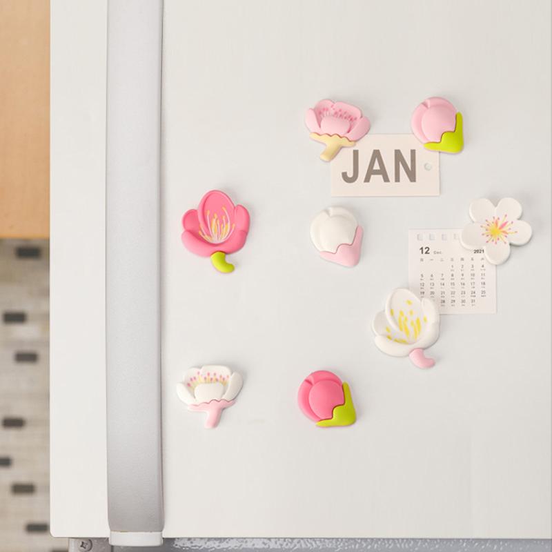 4 Pieces With Creative Fresh Garden Flowers Refrigerator Magnet Cartoon Flower Tulip Resin Decorative Board Magnetic Sticker