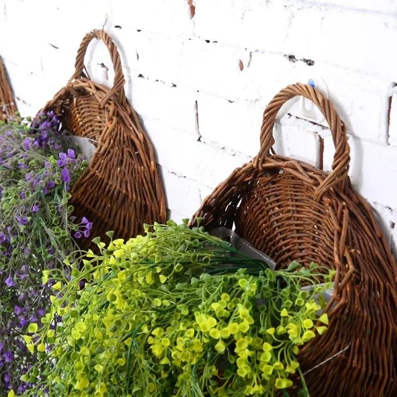 Rattan Vase Basket Hand Made Wicker Nest Flower Pot Eco-Friendly Wall Hanging Vase Container Storage Basket Home Decoration