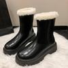 Женские зимние плюшевые бархатные сапоги матовые на массивном низком каблуке с круглым носком женские сапоги до колена с задней молнией женские теплые длинные ботинки