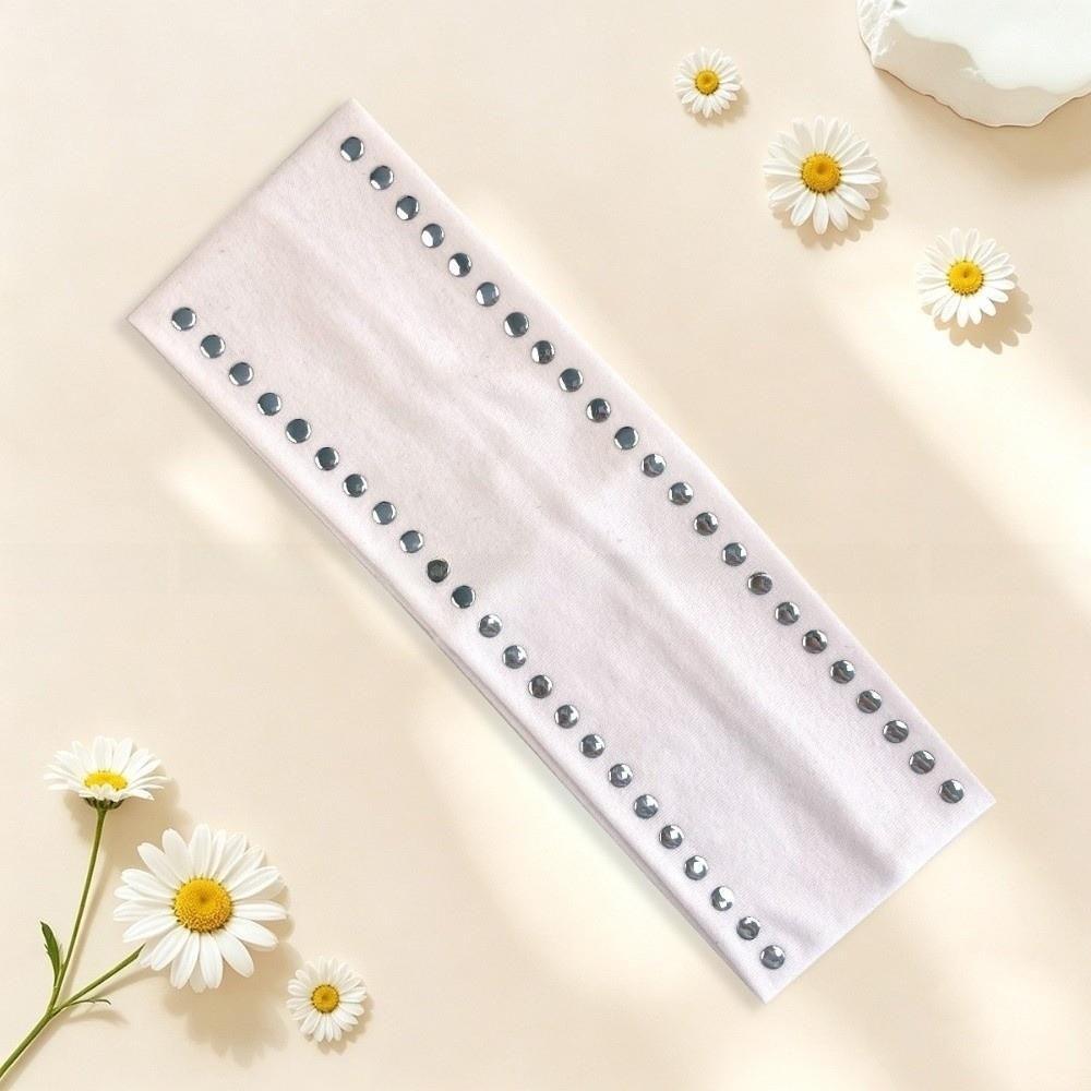 Double Row Sports Headband Wide Metal Stud Hair Wrap Trendy Elastic Hairband Running