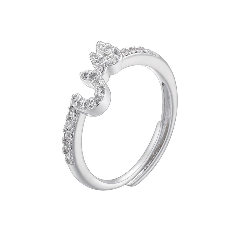 ZHUKOU gold plated zircon 16 Arabic letters silver adjustable ring : VJ632B1