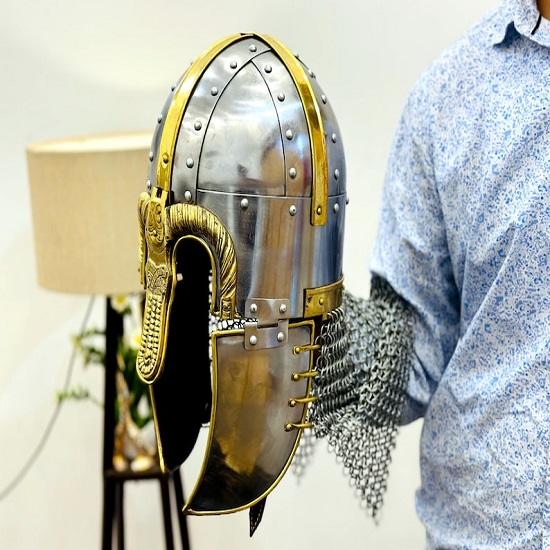 Кольчужный шлем викинга средневековый рыцарь латунная носовая кольчуга кованая вручную броня лучший подарок