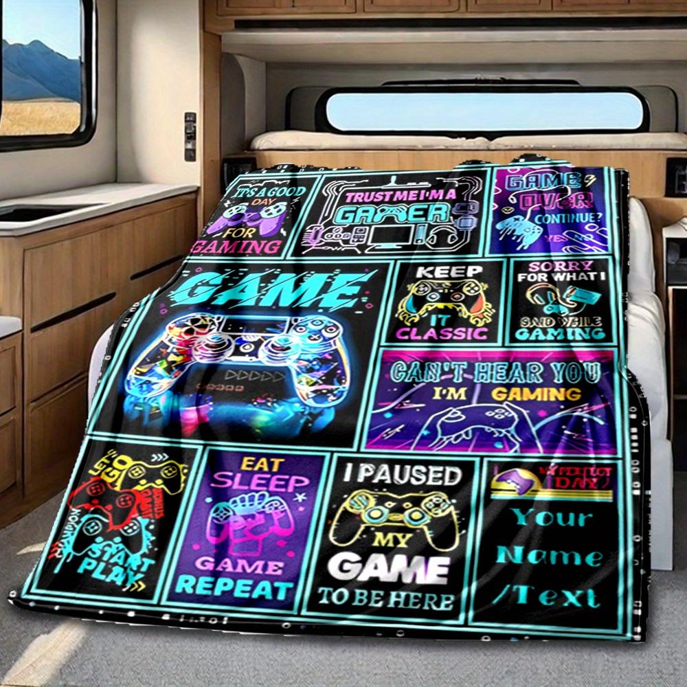 Gaming Controller Neon Lights Blanket Personalized Name Soft Comfortable Stylish Blanket Car Blanket Perfect For Travel Camping Outdoor Home Suitable