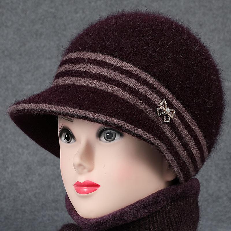 Утолщенная плюшевая теплая рыбацкая шапка для среднего и пожилого возраста, шерстяная шапка с кроличьим волосом, вязаная шапка-горшок, женская осенне-зимняя шапка