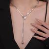 Premium Sense Can Pull Silver Butterfly Fringed Necklace Design Fashion Autumn And Winter Sweater Chain Collarbone Chain Jewelry
