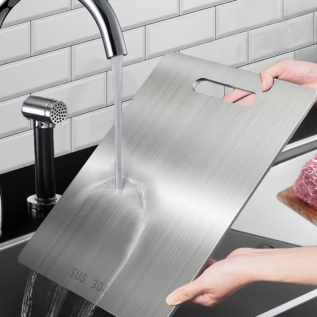 Разделочная доска из нержавеющей стали, 34x23 см, двухсторонняя, безопасная для пищевых продуктов, прочная, легко моется, металлическая, для мяса, овощей, фруктов