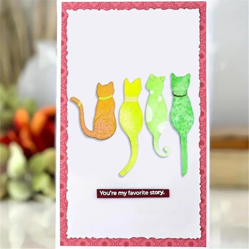 Кошки Котенок Металлические Вырубные Штампы Трафареты для Тиснения Углеродистая Сталь Шаблоны для Вырезания для Изготовления Открыток Украшения Фотоальбома