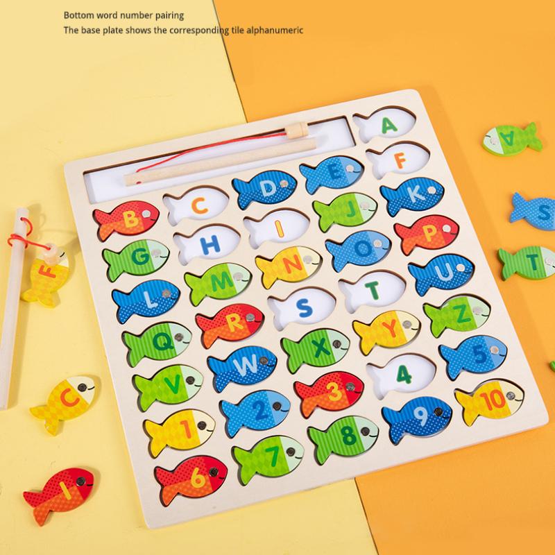Магнитная деревянная игрушка-рыбалка для малышей, алфавит, ловля рыбы, игры-головоломки, дошкольное обучение, ABC, математические развивающие игрушки для детей