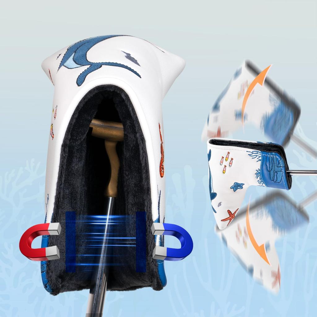 Big Teeth Putter Cover Pin Type Magnet Golf Club Head Cover Putter Cover Pin Type Blade Type Head Cover Whale Sea