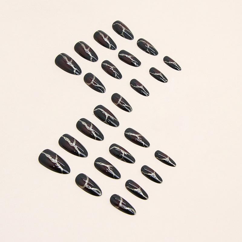 24 Pieces Sweet and Cool White Almond Nail European and American Fashion Cool and Elegant Girl Ins Wind Fake Nails